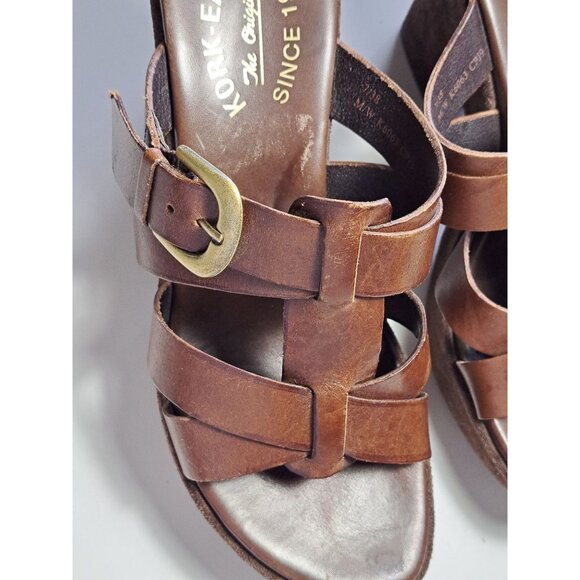 Kork-Ease Beatrice Brown Leather Strappy Wedge Platform Sandals Clogs Size 7/39 - Picture 4 of 11